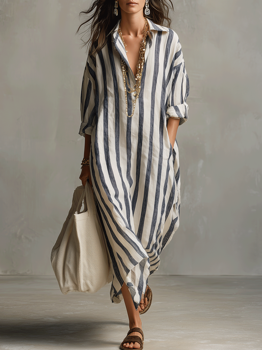 Kestelle™ | Striped Long Sleeve Maxi Dress