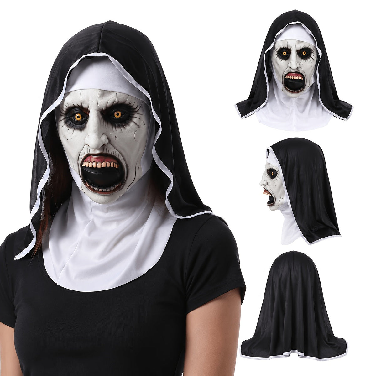 Women's Halloween Latex Nun Mask with Hood