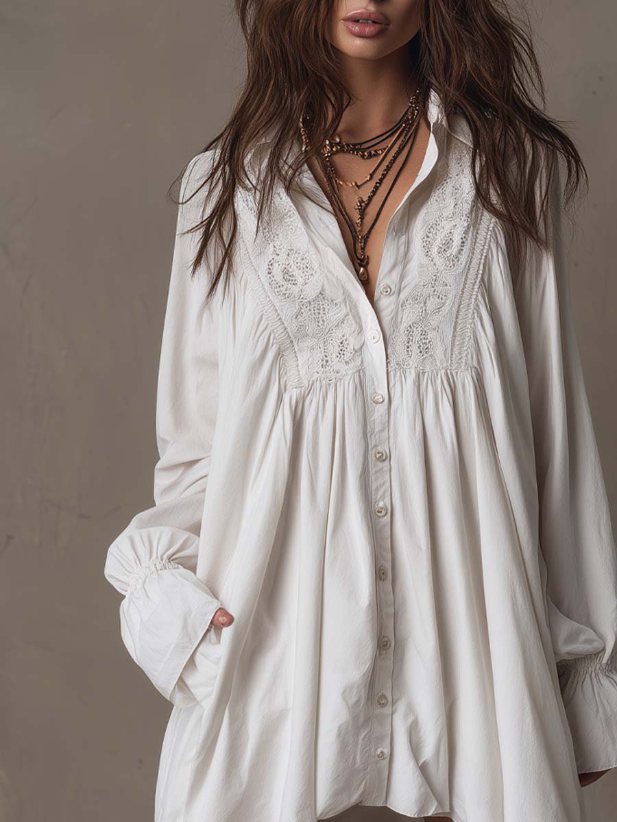 Jocelyn™ | Retro-Style Lace Irregular Hem Long-Sleeve Mini Dress