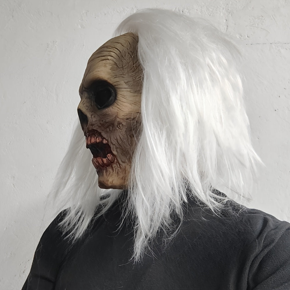 Women's Halloween White-Haired Skull Mask