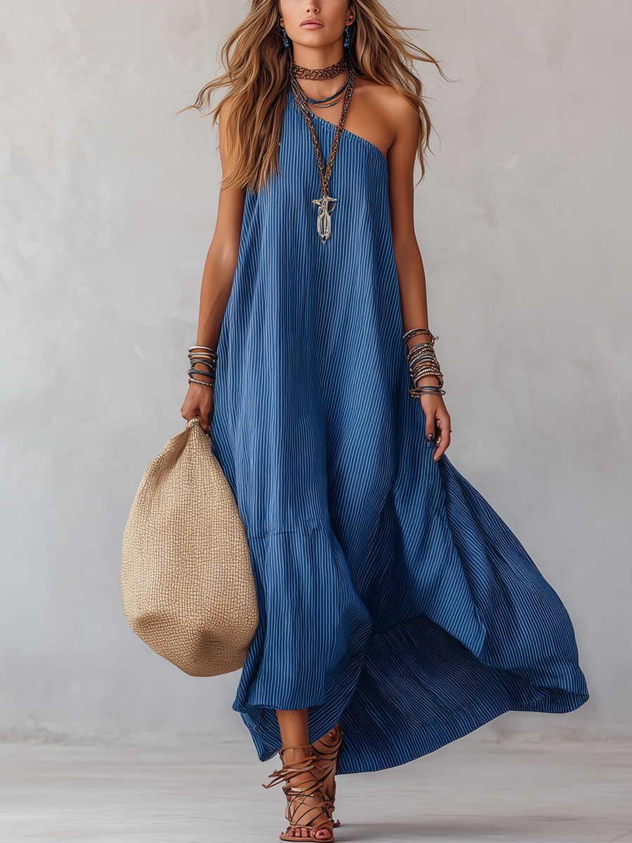 Tatiana™ | Striped One-Shoulder Flowing Maxi Dress