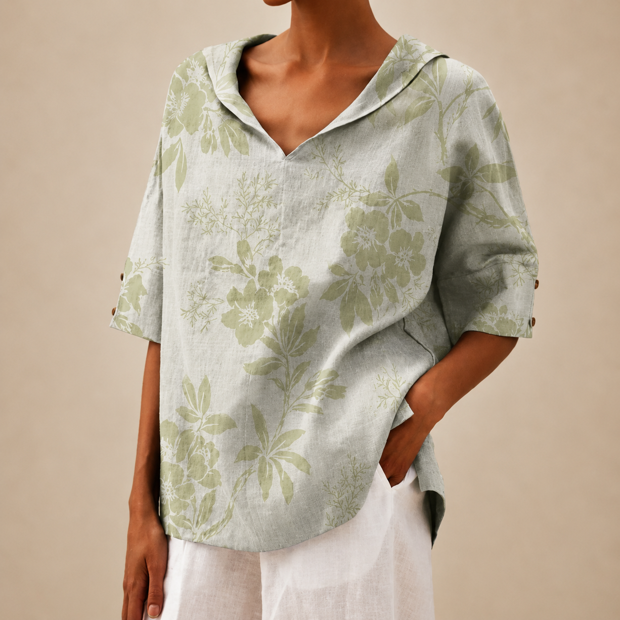 Elowen™ | Sage Garden V-Neck Tunic