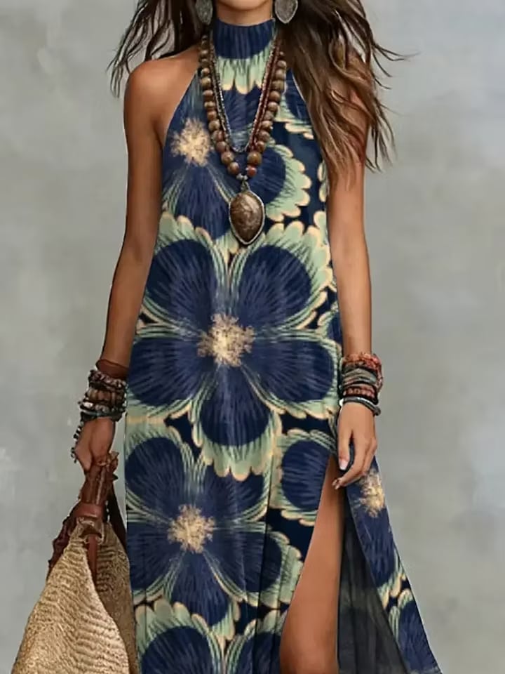 Esmée™ | Halter Neck Boho Side-Split Maxi Dress