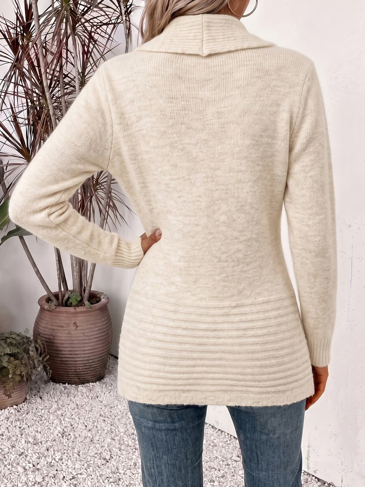 Harlow™ | Oatmeal Ribbed Knit Button-Tab Cardigan