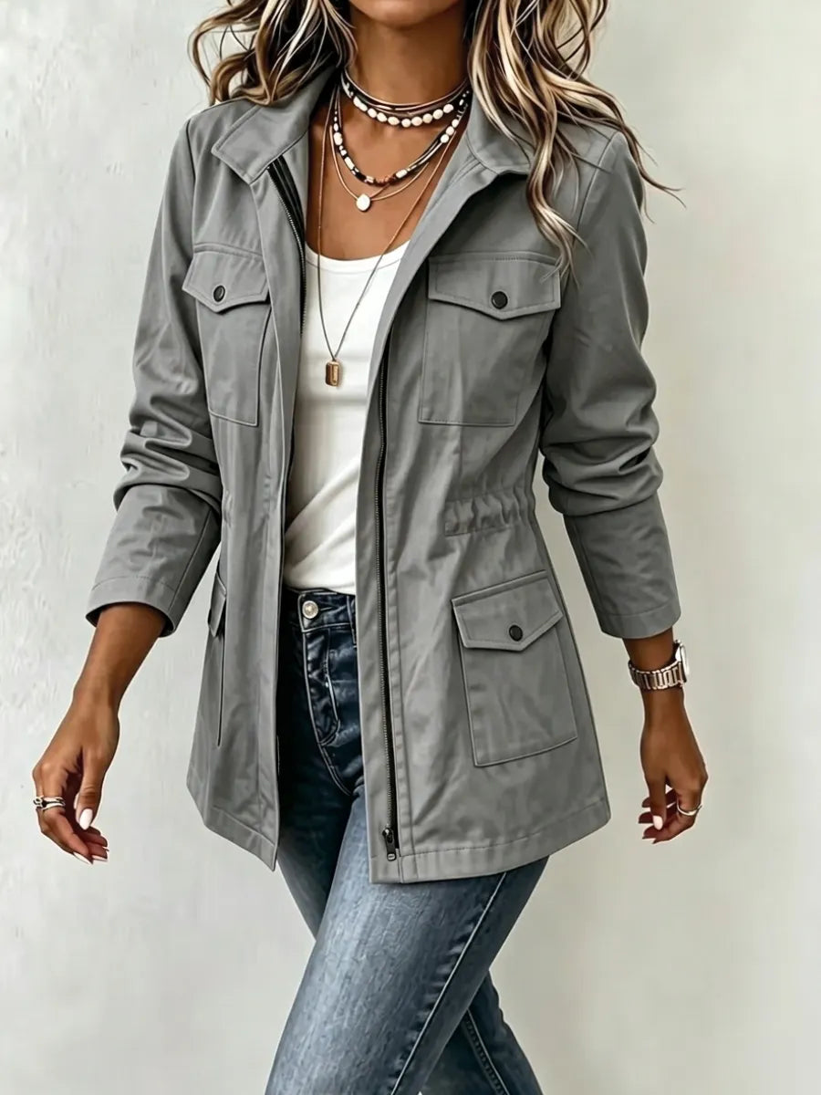 Freya | Jacket Zip Up Military Coat with Pockets