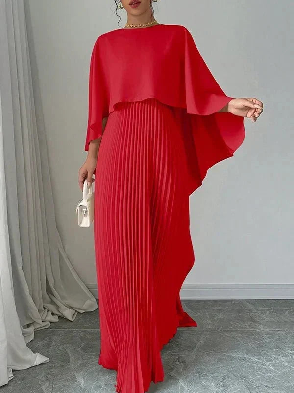 Narcissa™ | Elegant Pleated Cape Maxi Dress