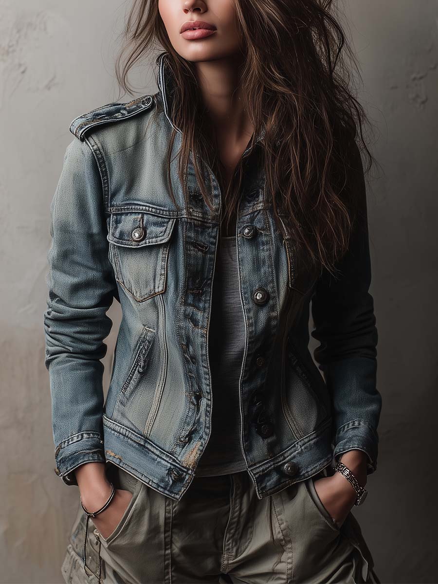 Treva™ | Washed & Faded Utility Jacket With Epaulettes
