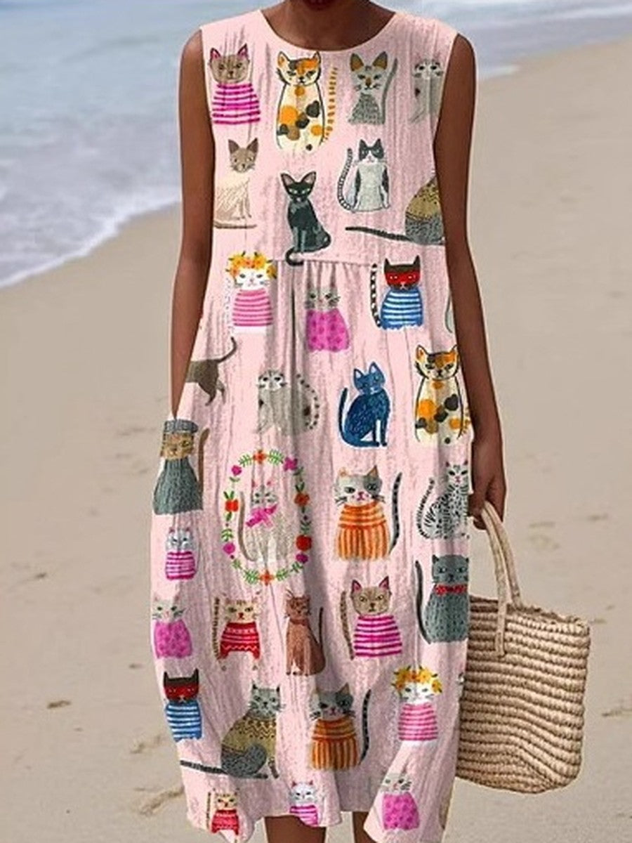 Poppy™ | Playful Cats Midi Dress