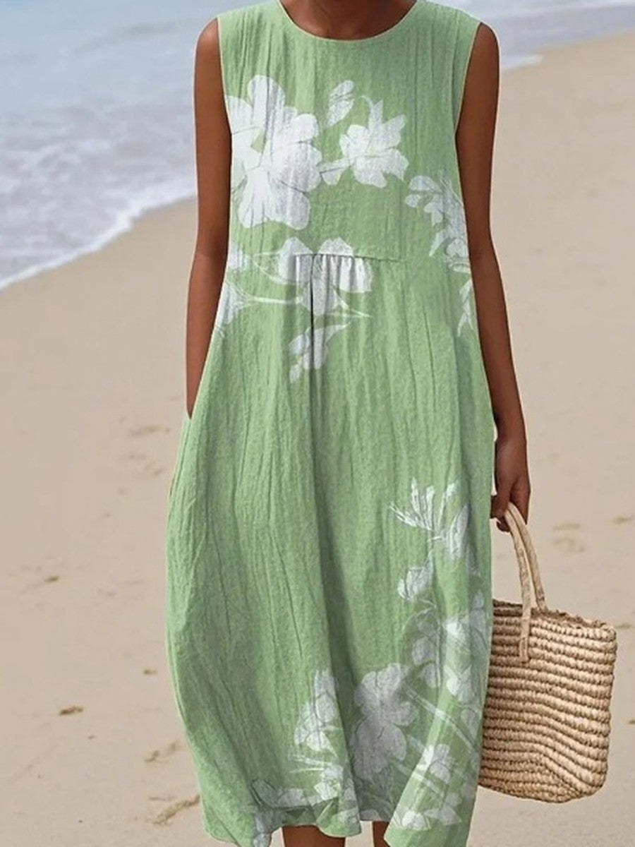 Sage™ | Soft Hibiscus Midi Dress