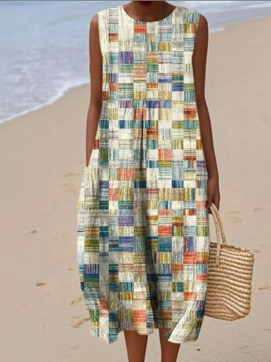 Quinn™ | Artisan Patchwork Midi Dress