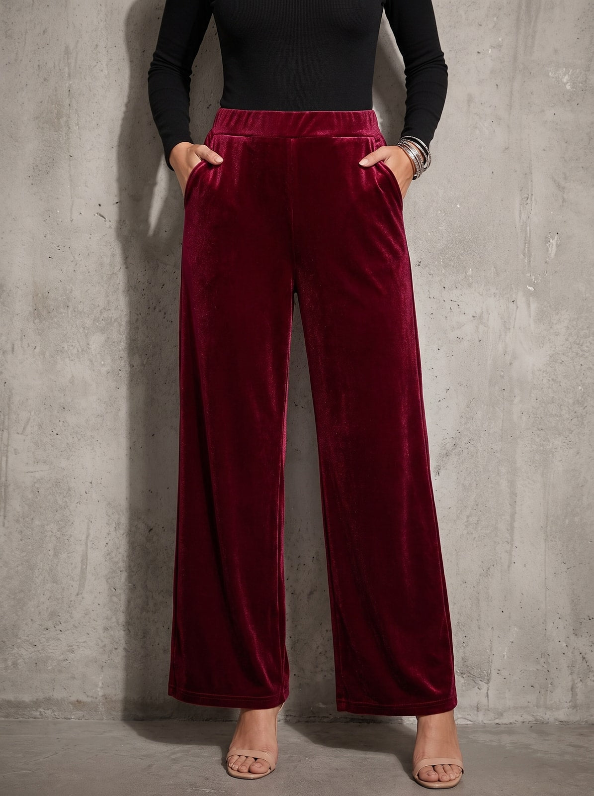 fioretta wine velvet wide leg trousers