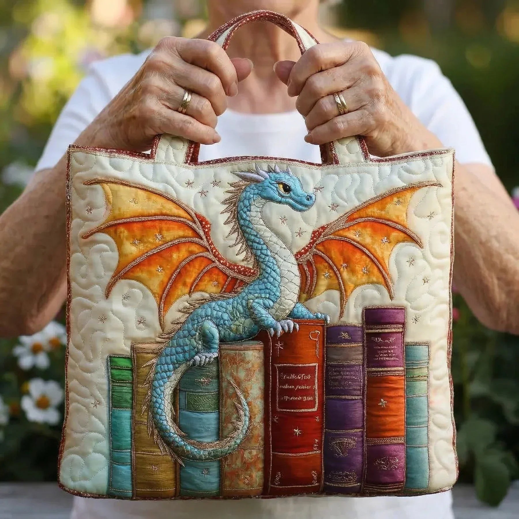 Nyrelle™ | Quilted Dragon Book Tote Bag