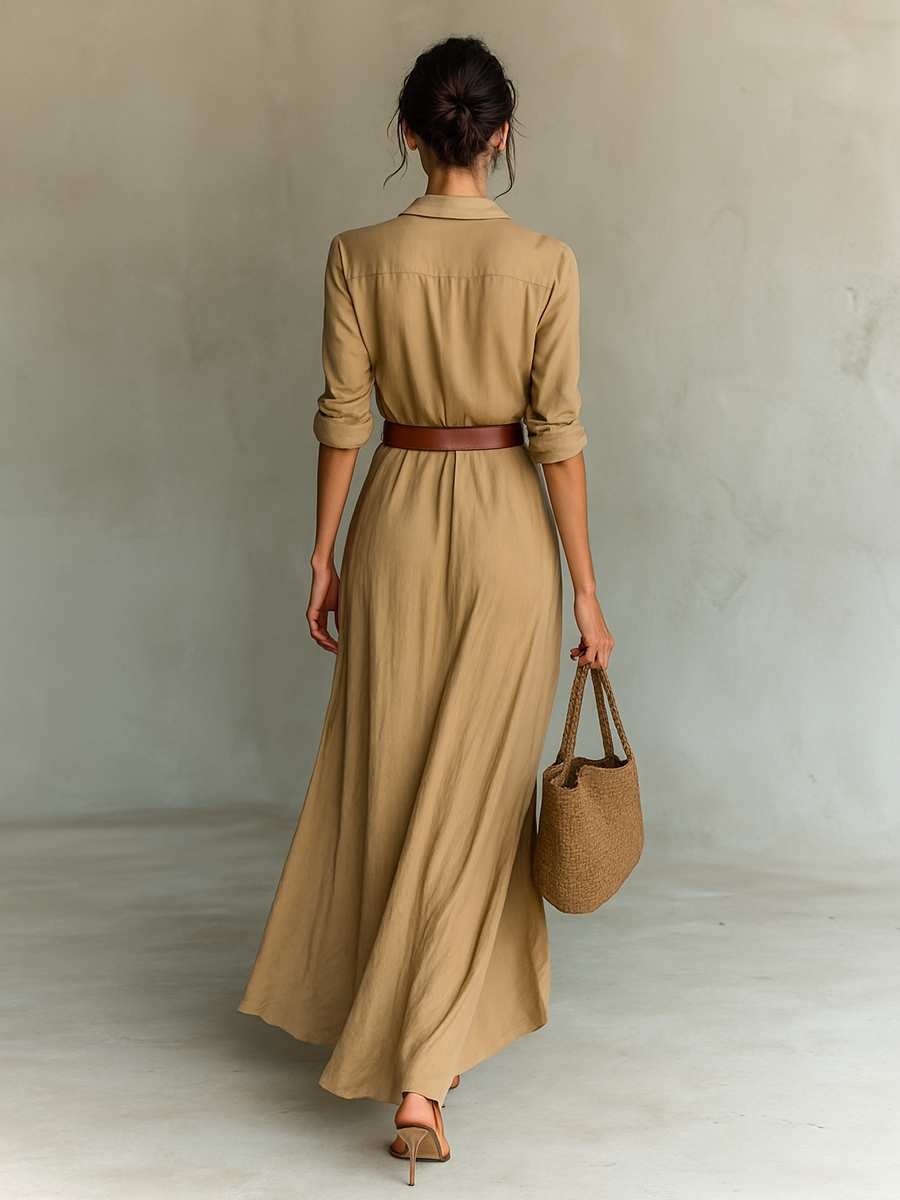 Imogen | Belted Wrap-Front Shirt Maxi Dress