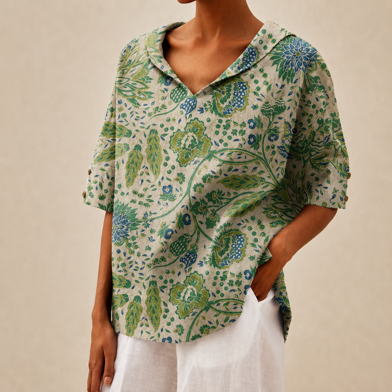 Greta™ | Vintage Botanical V-Neck Tunic