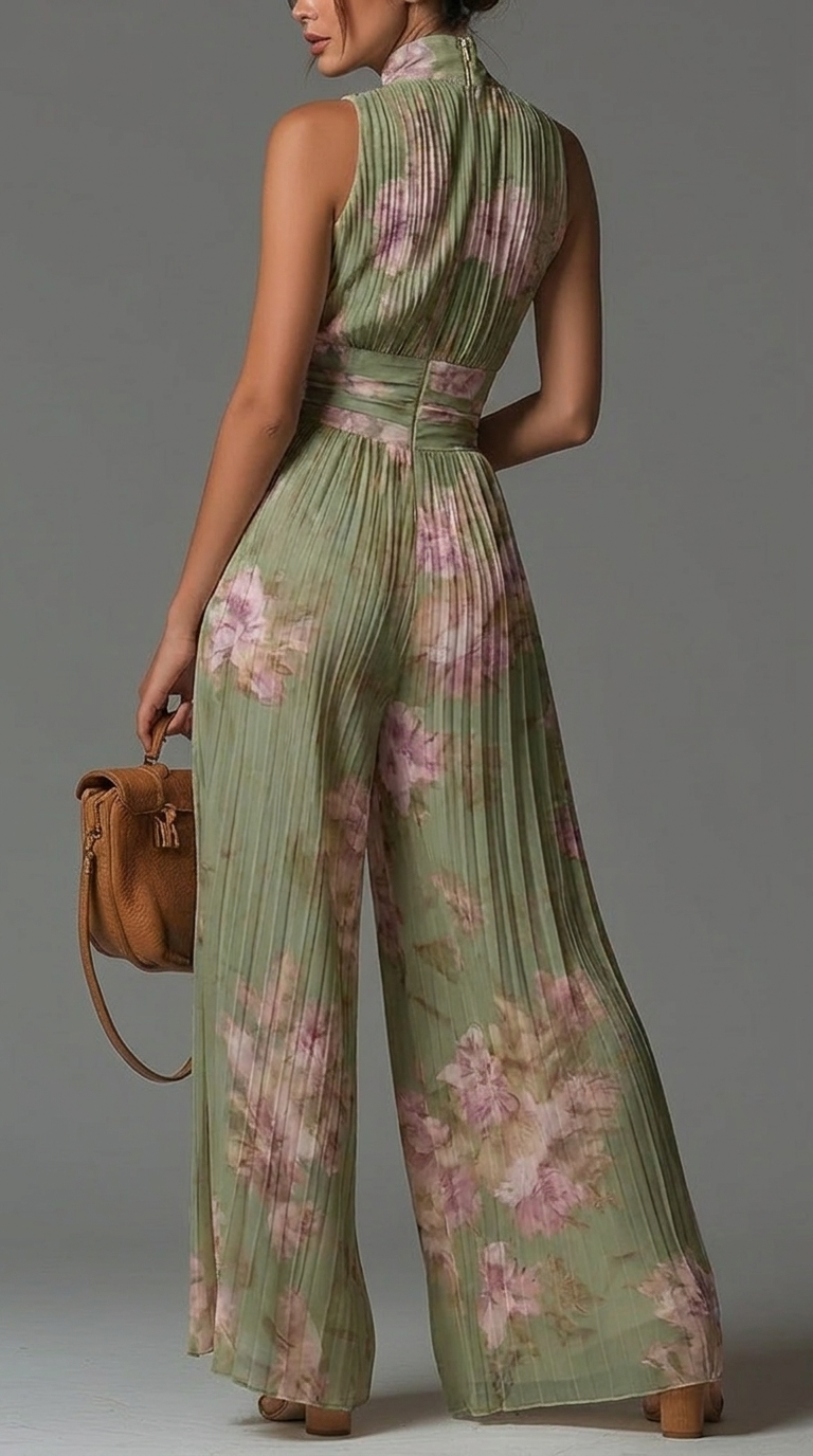 Novaine™ | Pleated Floral Wide-Leg Jumpsuit