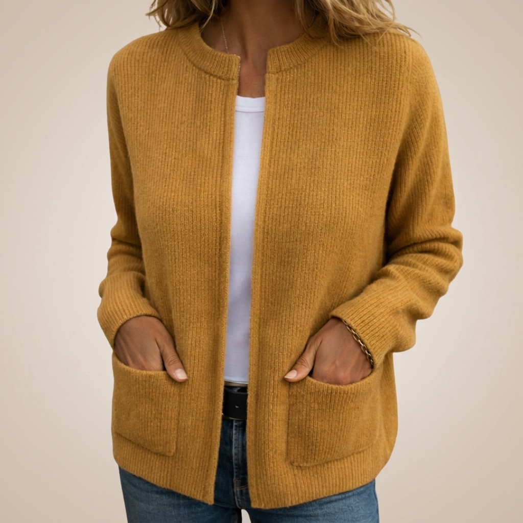 Priscilla™ | Open-Front Ribbed Cardigan with Pockets