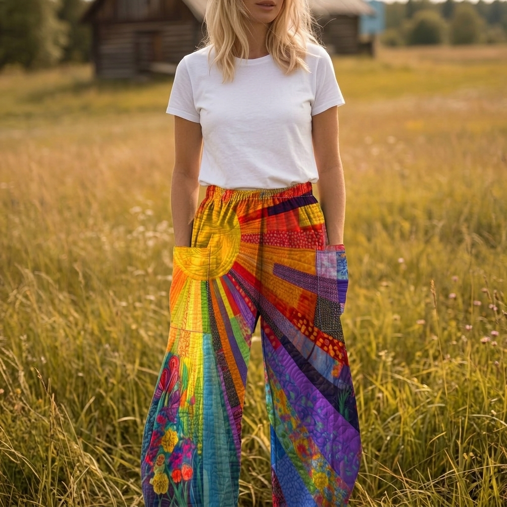 Dazzlene™ | Sunburst Print Wide-Leg Pants