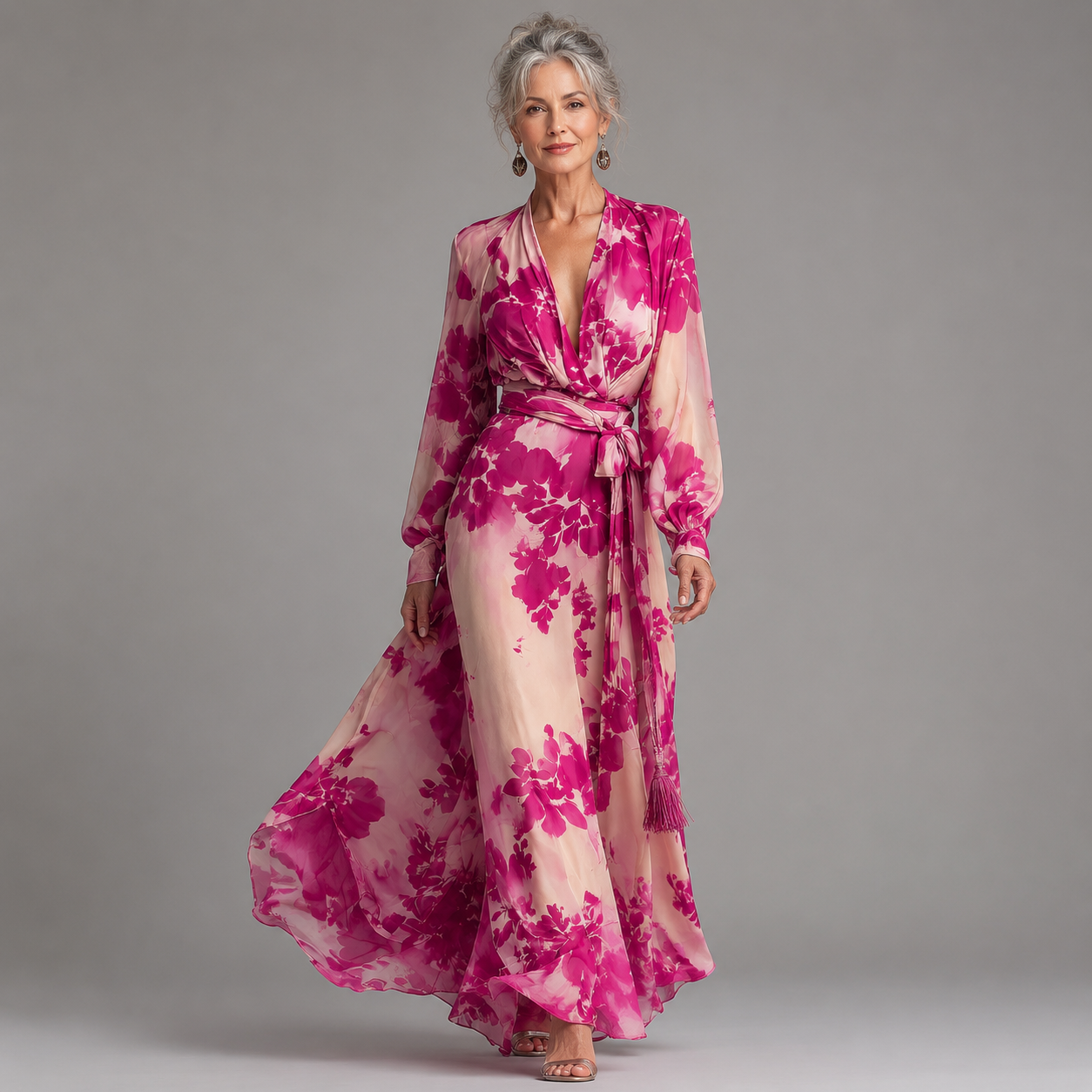 Julianne™ | Rose Floral V-Neck Belted Maxi Dress