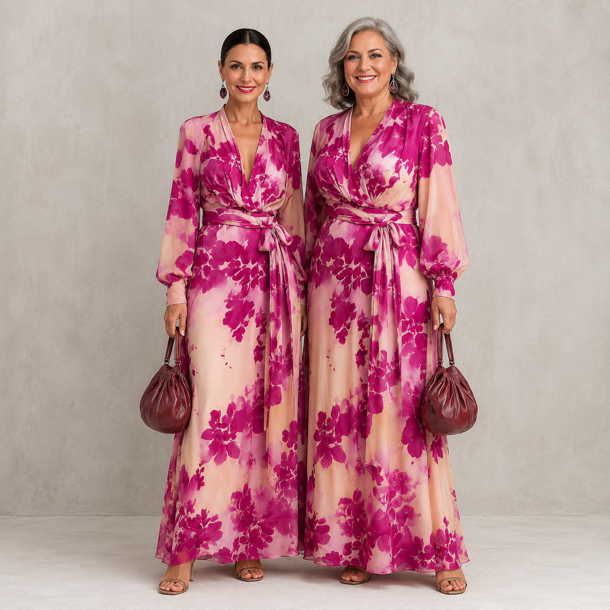 Julianne™ | Rose Floral V-Neck Belted Maxi Dress