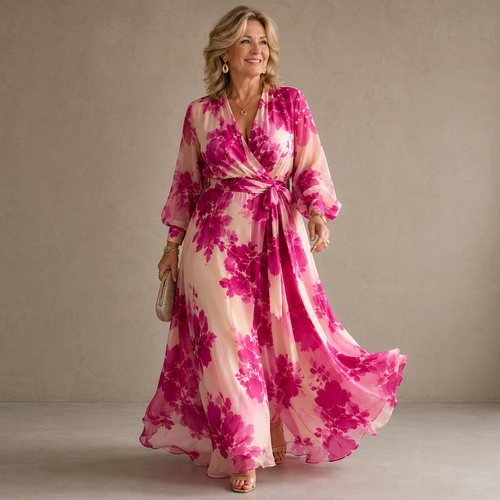 Julianne™ | Rose Floral V-Neck Belted Maxi Dress