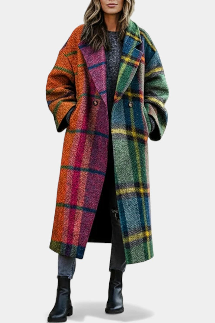 Scarlett™ | Notched Collar Checked Coat