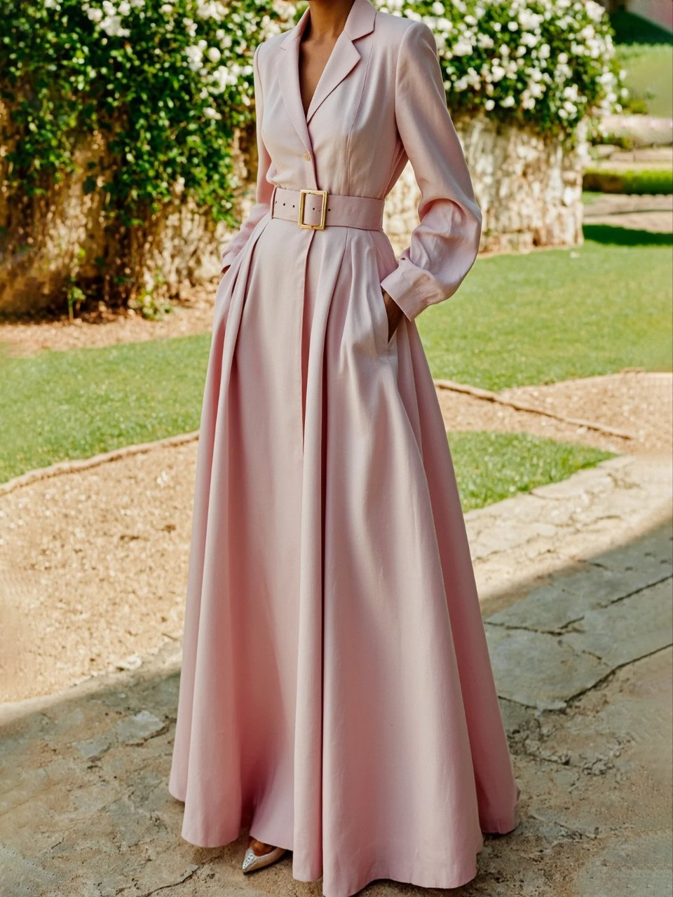 Elegant Pleated Blazer Midi Dress