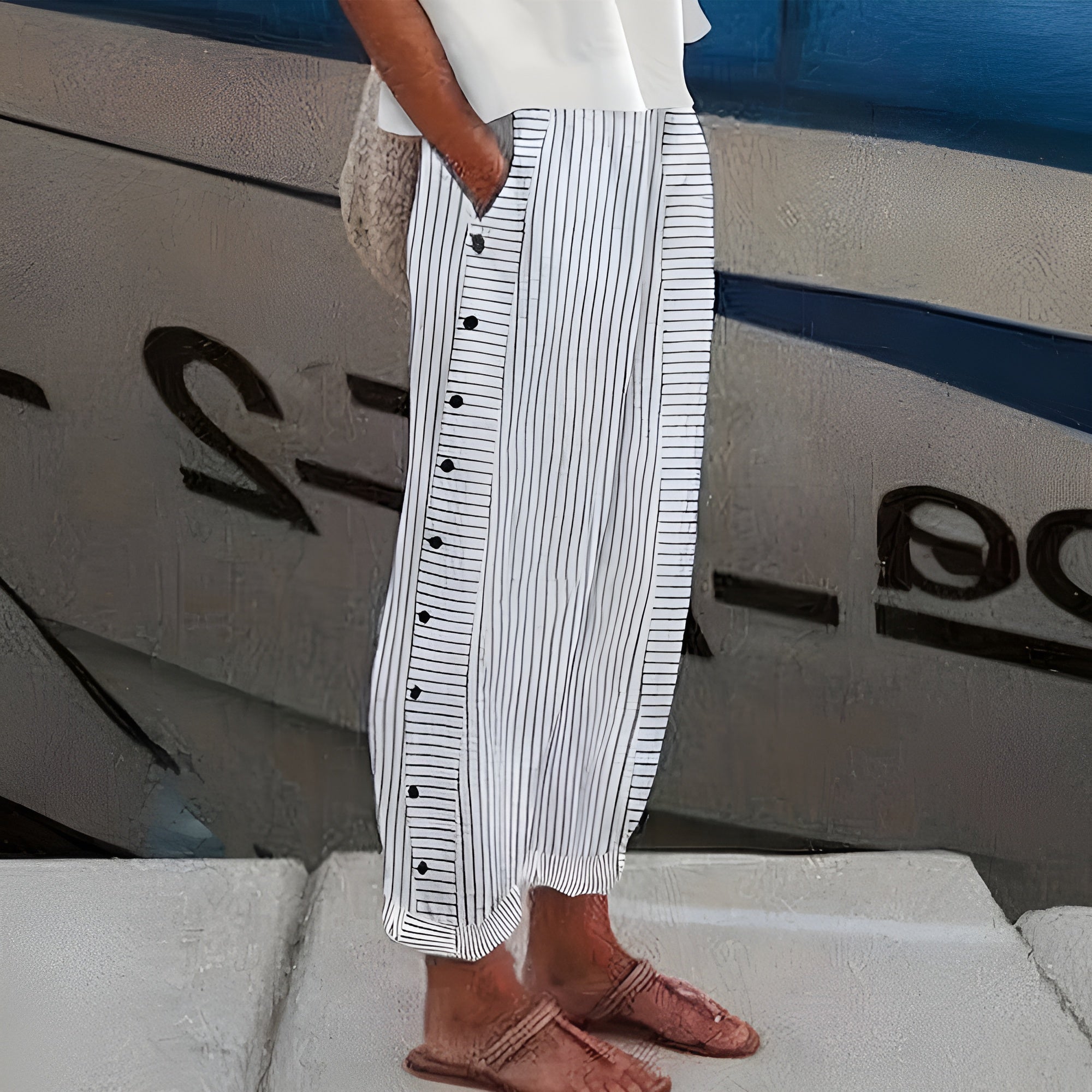 Clavette™ | Striped Panel Button Trousers