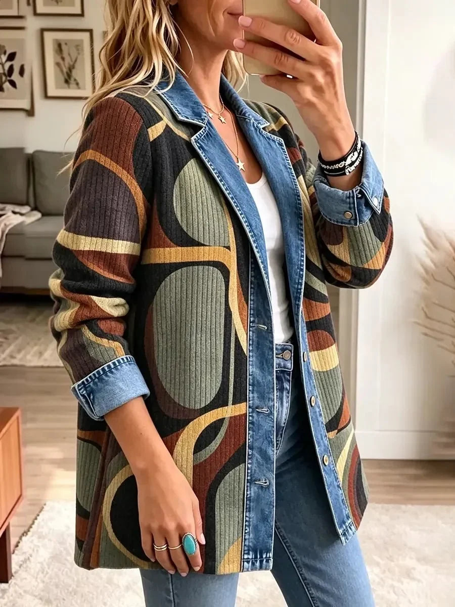 Ardith™ | Abstract Print Denim Jacket