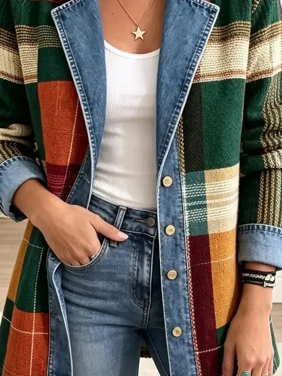 Rhoda™ | Retro Plaid Denim Jacket