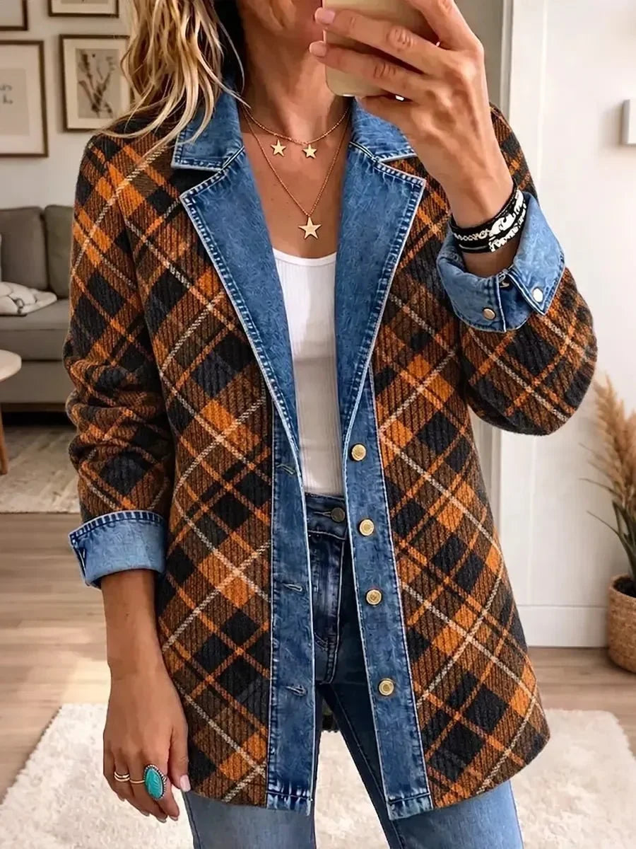 Clemmie™ | Brown Plaid Denim Jacket