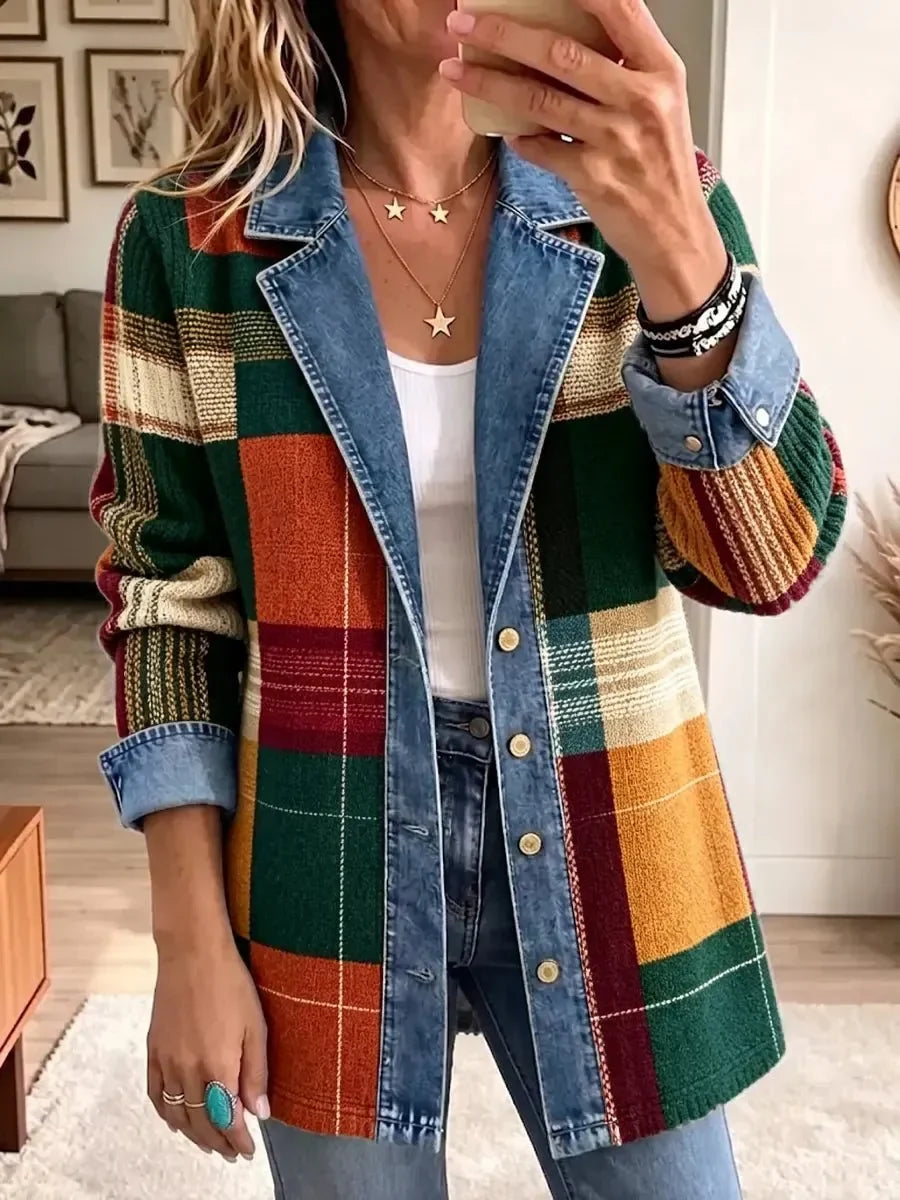Rhoda™ | Retro Plaid Denim Jacket