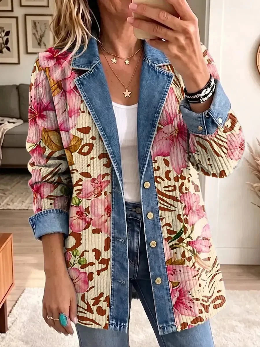 Elva™ | Floral Leopard Denim Jacket