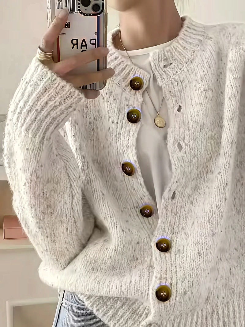 Maelle™ | Speckled Knit Cardigan — Cream