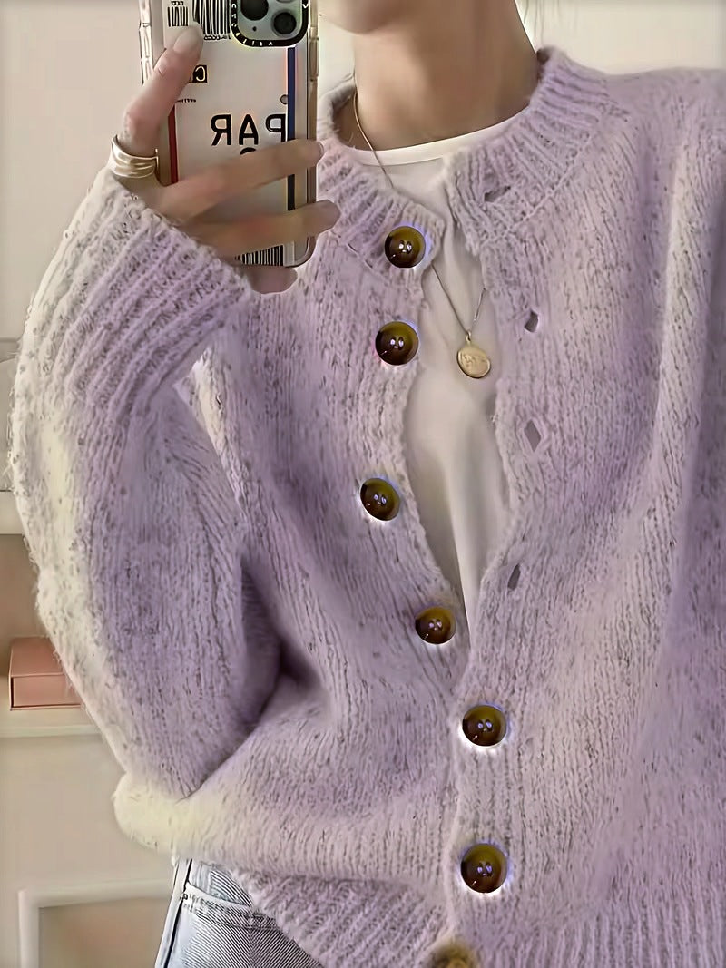 Maelle™ | Speckled Knit Cardigan — Lilac