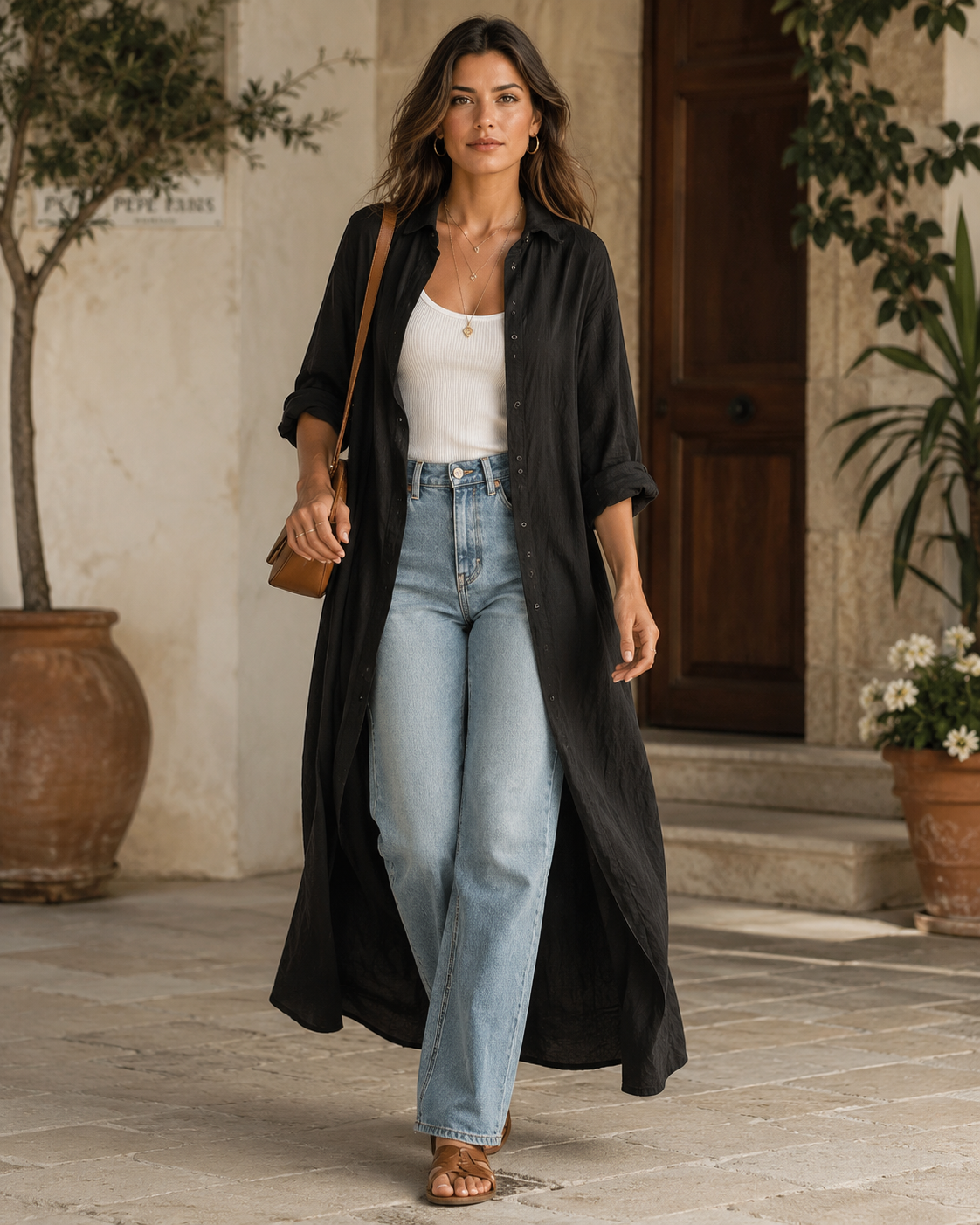 Greta™ | Button-Front Bohemian Shirt Maxi Dress