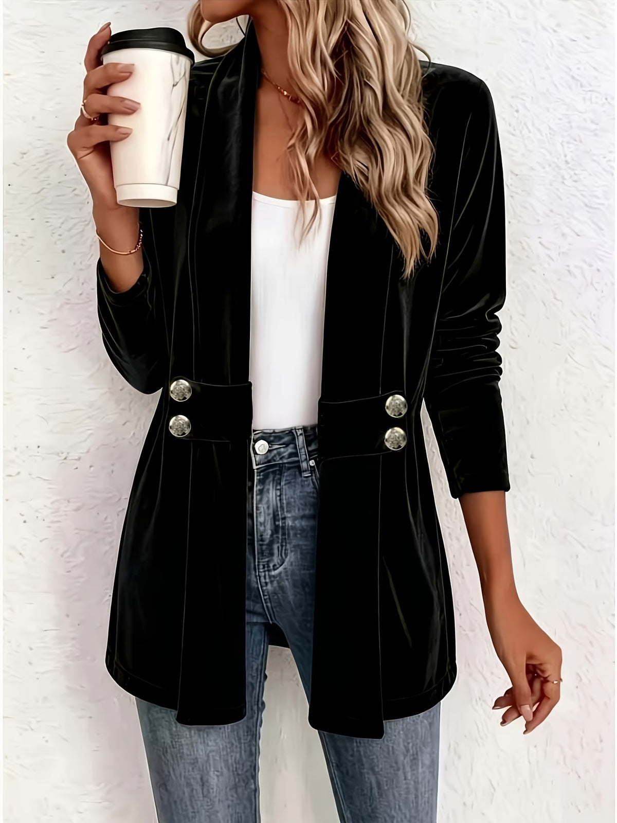 Lark™ | Black Velvet Button-Tab Cardigan