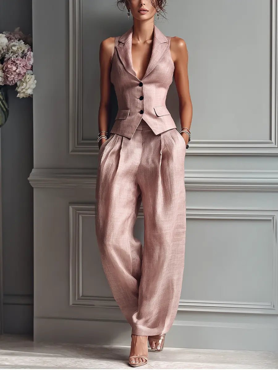 Josceline™ | Vest Wide Leg Pants Set with Sleeveless Lapel Design