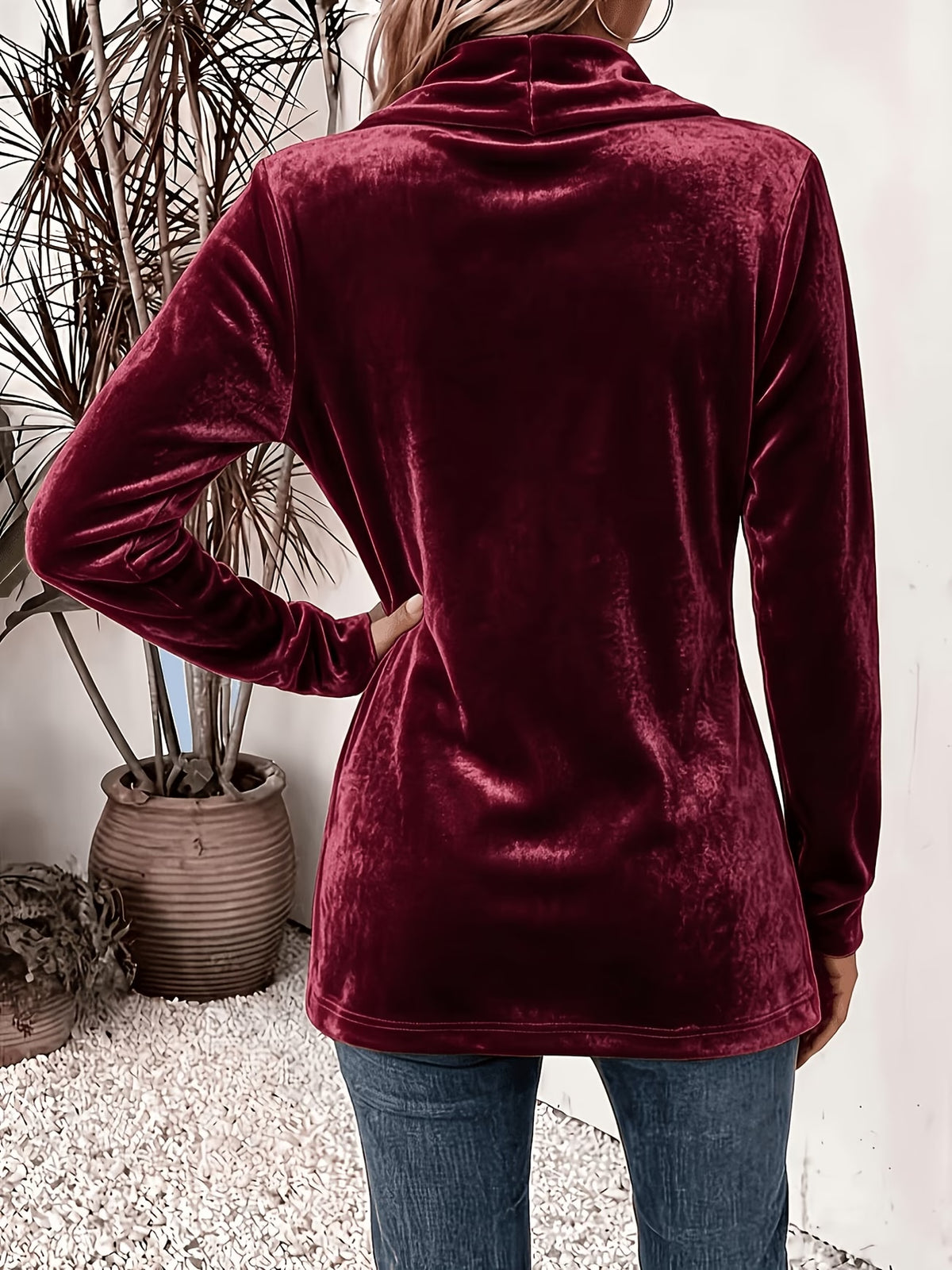 Livia™ | Wine Velvet Button-Tab Cardigan