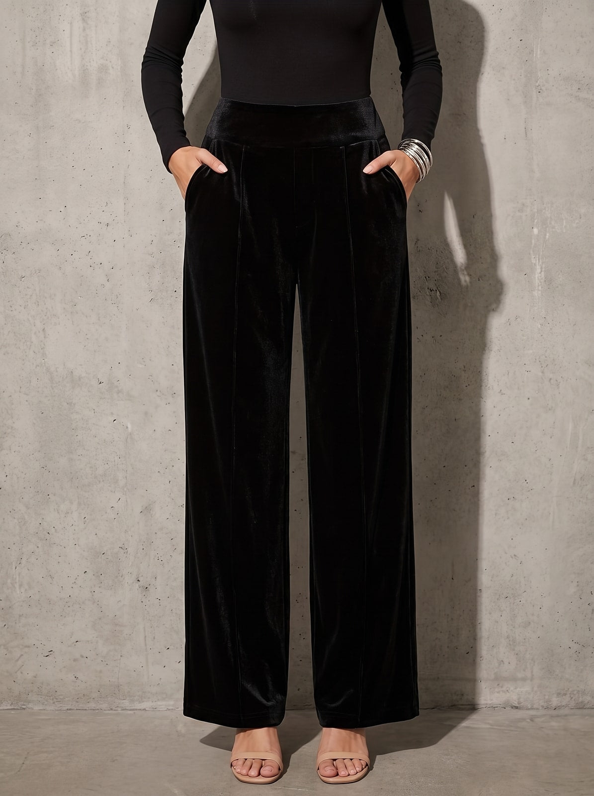 marchesa black velvet wide leg trousers