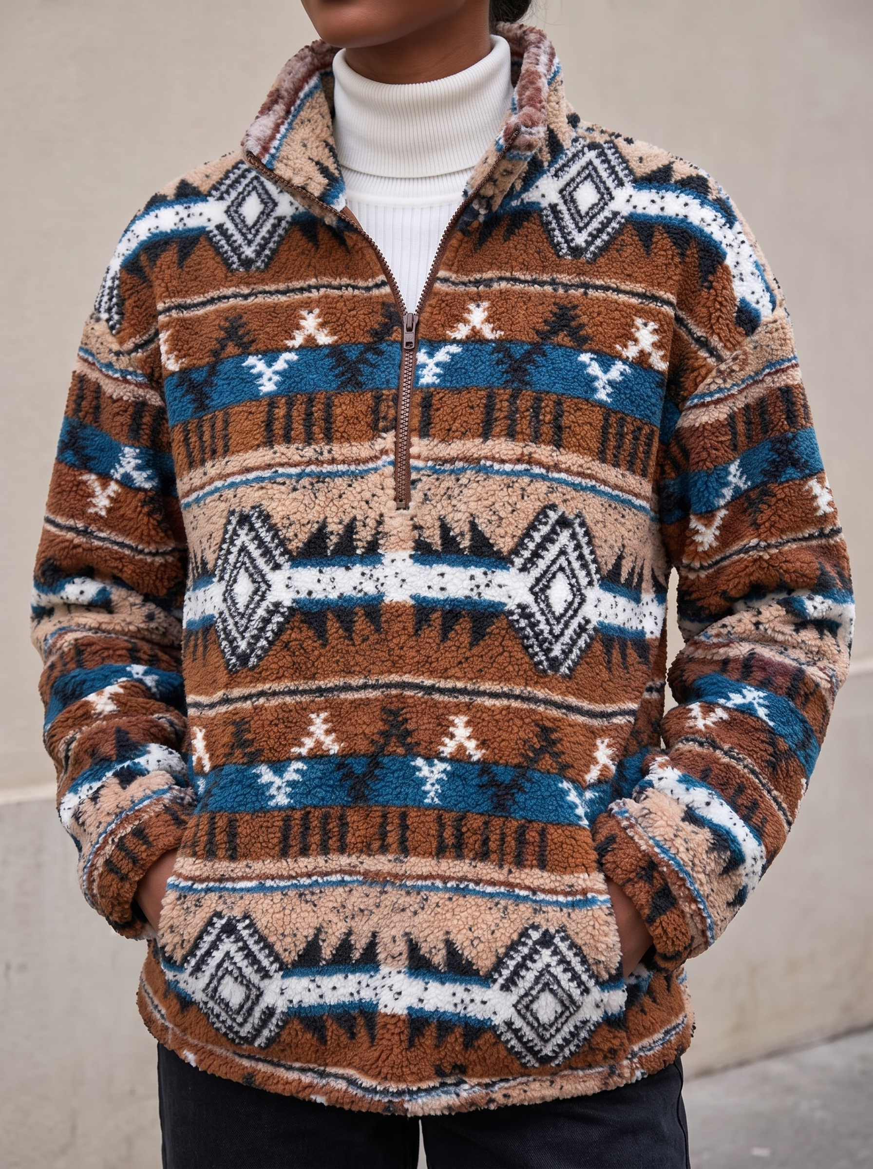 Amberlyn™ | Striped Aztec Half-Zip Sherpa — 2