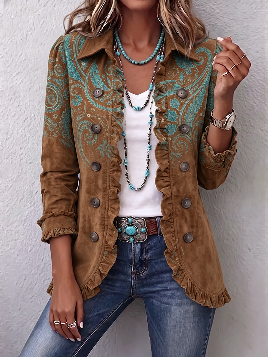 Goldenridge™ | Paisley Print Ruffle Jacket