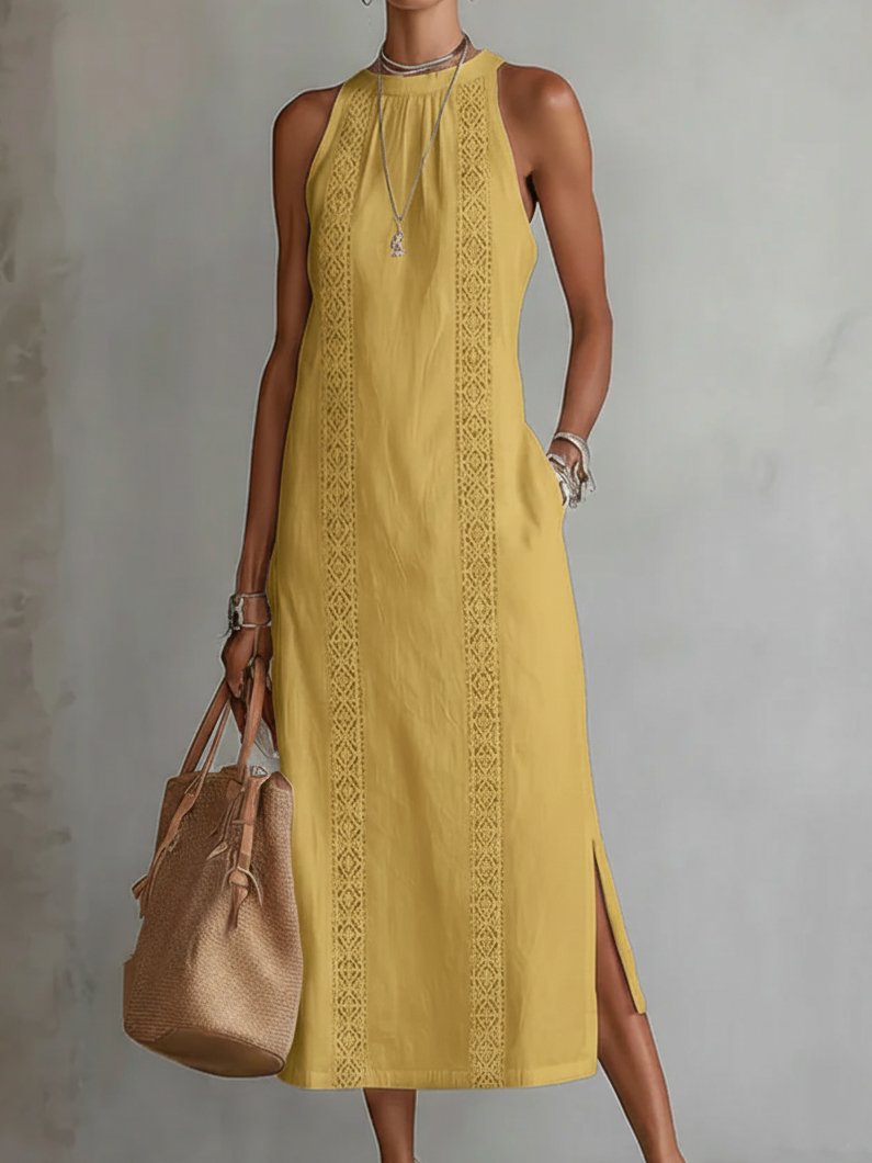 Valletta™ | Sleeveless Midi Dress with Mandarin Collar
