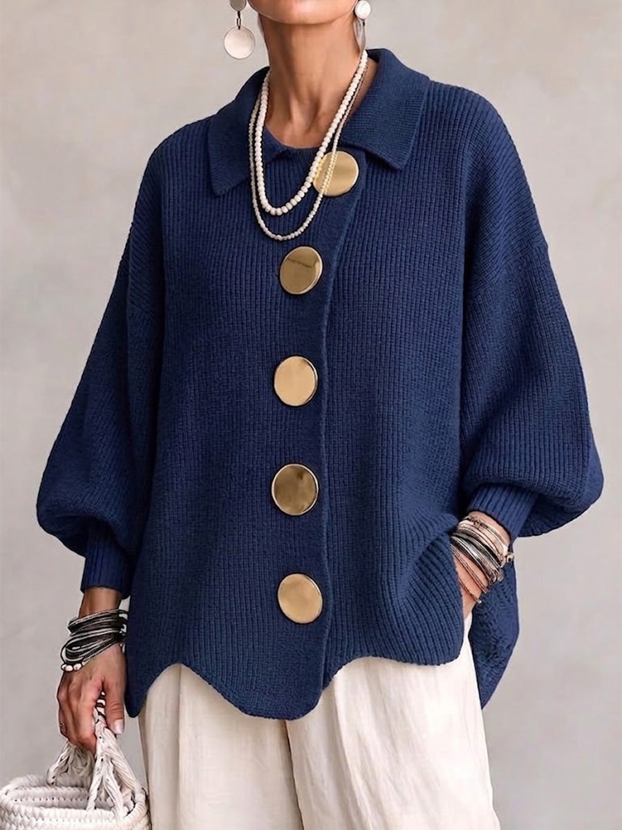 Isadora™ | Oversized Collared Cardigan With Large Metal Buttons