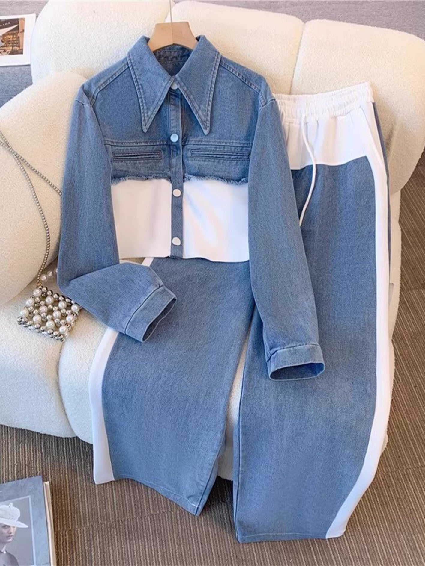 Holbrook™ | Color-Block Cropped Jacket & Wide-Leg Pants Set