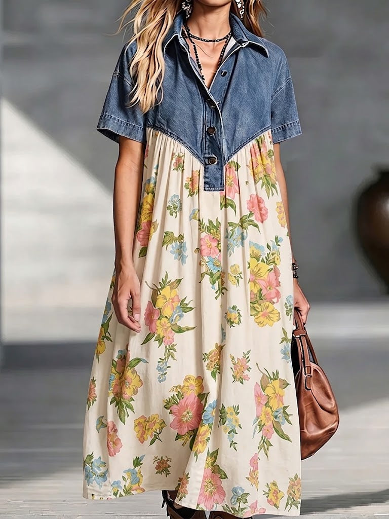 Loriette™ | Floral Patchwork Midi Dress
