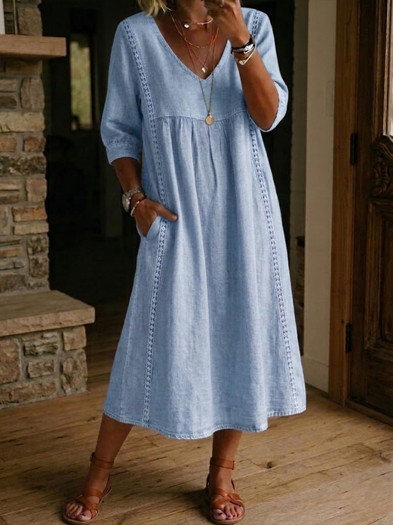 Brynlee™ | Lace-Trim Empire Maxi Dress