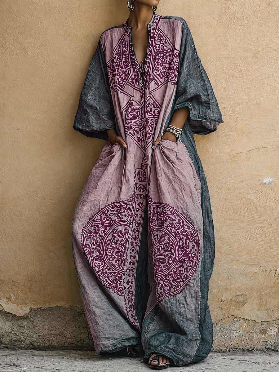 Guinevere™ | Vintage Print V-neck 3/4-sleeve Jumpsuit