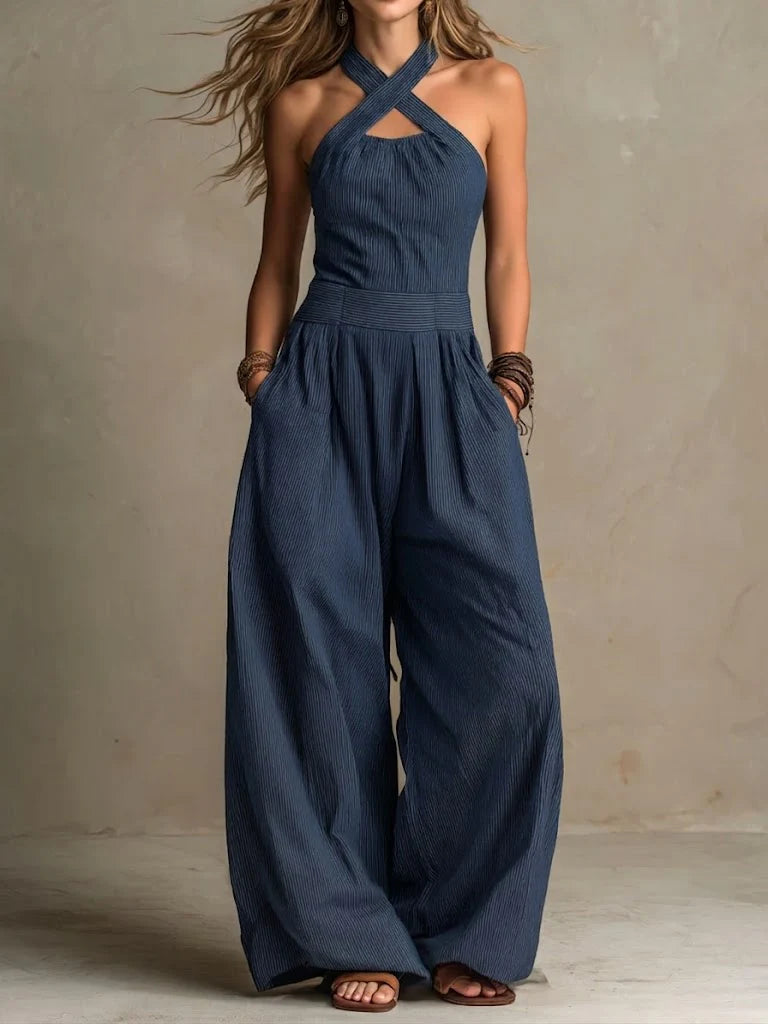 Saskia™ | Crossover Halter Wide-Leg Jumpsuit