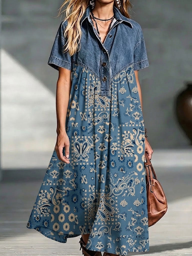 Nirvelle™ | Paisley-Print Paneled Midi Dress