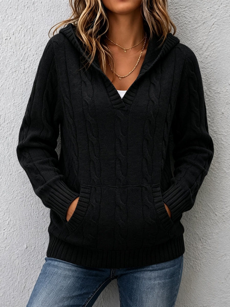 Corabelle™ | Cable-Knit V-neck Sweater With Hood